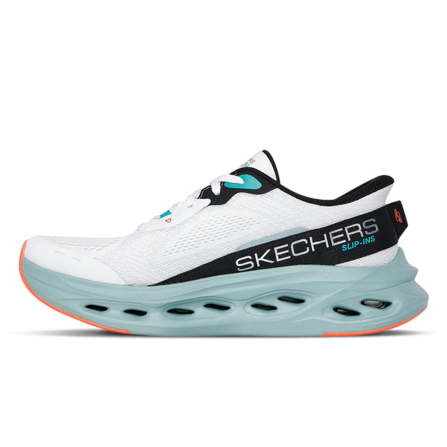 White running shoe with visible Skechers branding on a white background