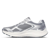 Gray and white running shoe on a white background