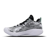 Camouflage-patterned sneaker on a white background