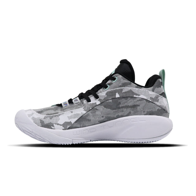 Camouflage-patterned sneaker on a white background
