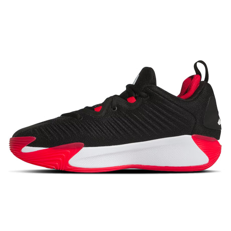 Black and red sneaker with white sole on a white background