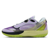 Purple and green sneaker on a white background