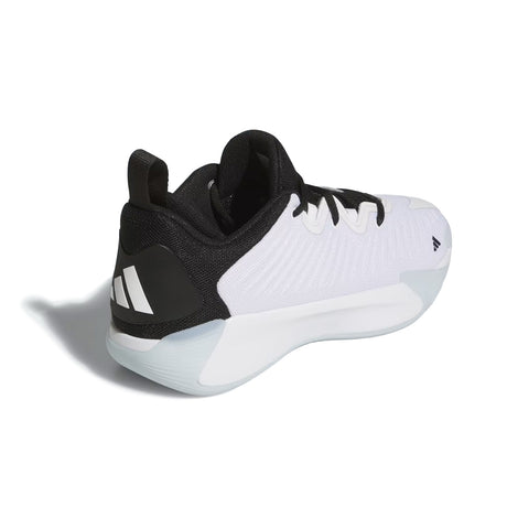 White and black Adidas basketball shoe on a white background