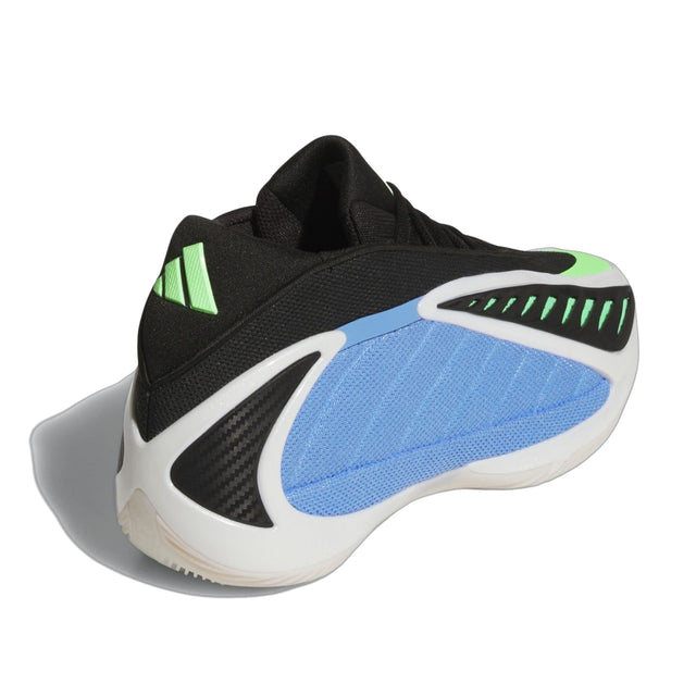 Black and blue athletic shoe on a white background
