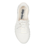 White sneaker with 'Skechers' branding on a white background