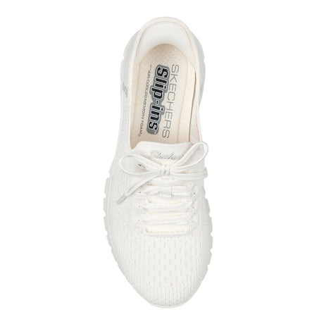White sneaker with 'Skechers' branding on a white background