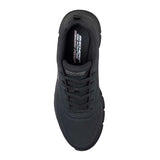 Black sneaker with brand logo on a white background