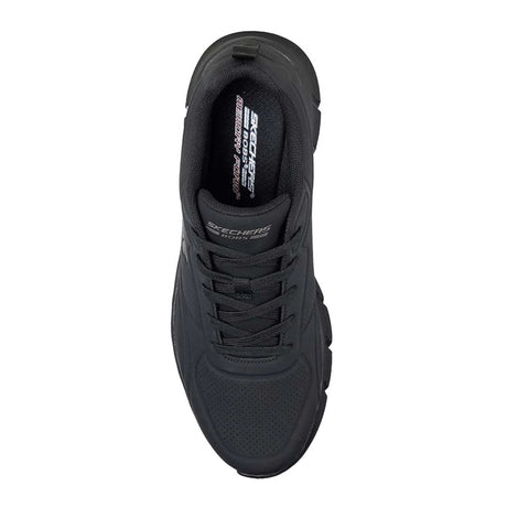 Black sneaker with brand logo on a white background