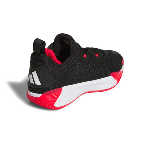 Black and red sneaker with white sole on a white background