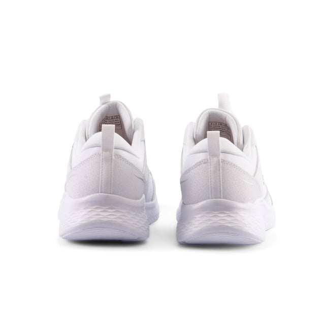 White sneakers shown from the back on a white background