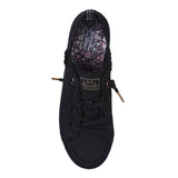 Black sneaker with floral pattern on the sole on a white background