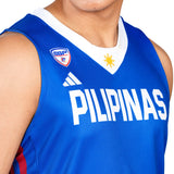 Blue sports jersey with 'PILIPINAS' text and logos on a white background