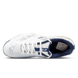 White and blue sneaker with visible brand logo on a white background