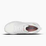 White sneaker with brand logo on a white background