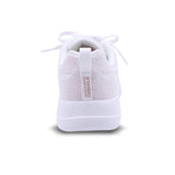 White sneaker with brand logo on a white background