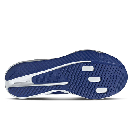 Blue and white sole of a shoe on a white background