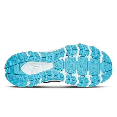 Blue running shoe sole with white accents on a white background