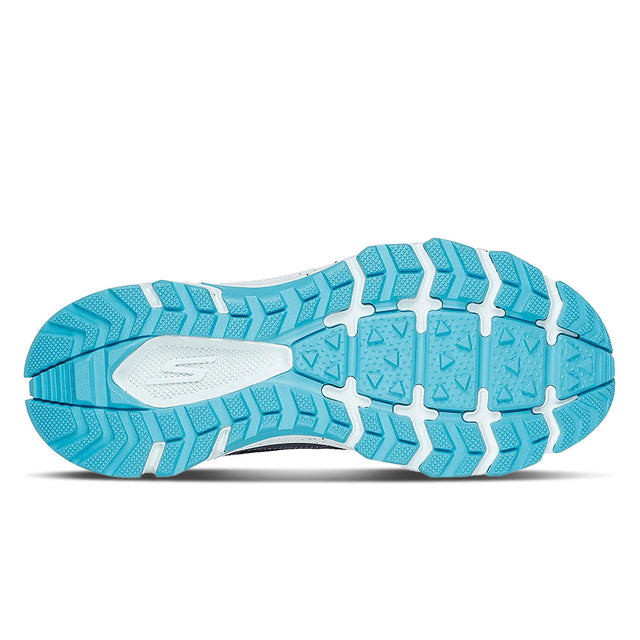 Blue running shoe sole with white accents on a white background