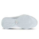 White athletic shoe with a brand logo on a white background