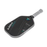 Pickleball paddle with multiple brand logos on a white background