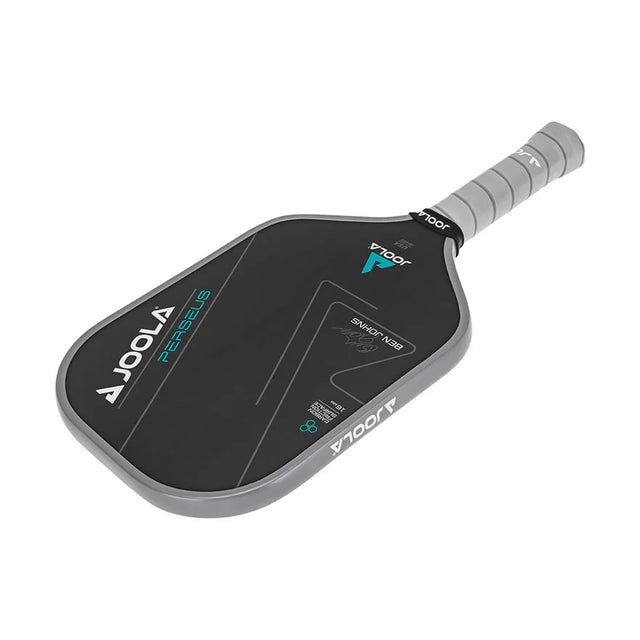 Pickleball paddle with multiple brand logos on a white background