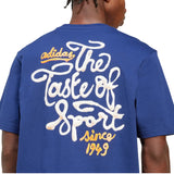 Blue t-shirt with Adidas text on the back