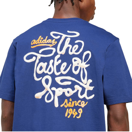 Blue t-shirt with Adidas text on the back