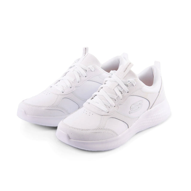 Pair of white sneakers on a white background