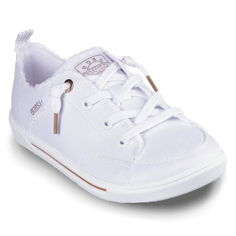 White sneaker with brand logo on a white background