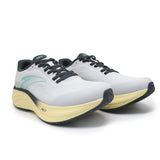 White running shoes with black laces on a white background