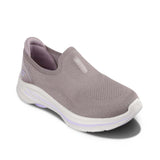 Gray slip-on shoe with white sole on a white background