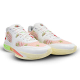 White sneakers with colorful patterns on a white background