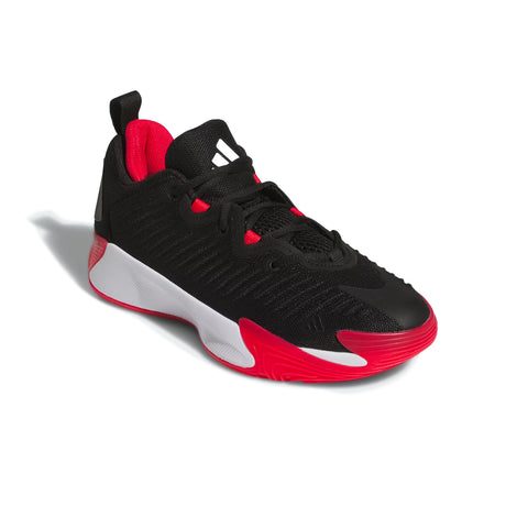 Black and red athletic shoe on a white background