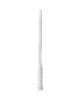 White plastic tool with a cylindrical handle and perforated design on a white background