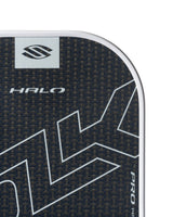 Close-up of a sports equipment with 'HALO' branding on a dark background
