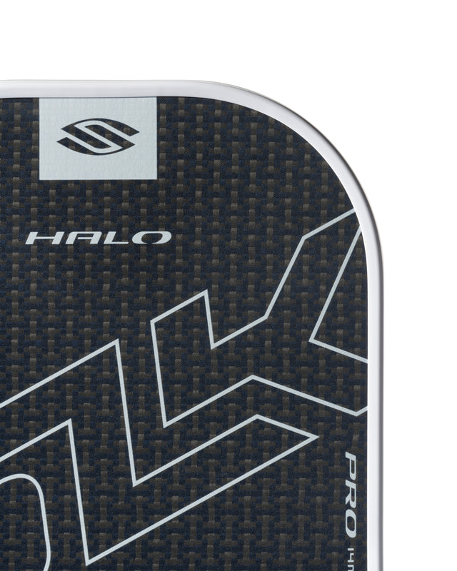 Close-up of a sports equipment with 'HALO' branding on a dark background